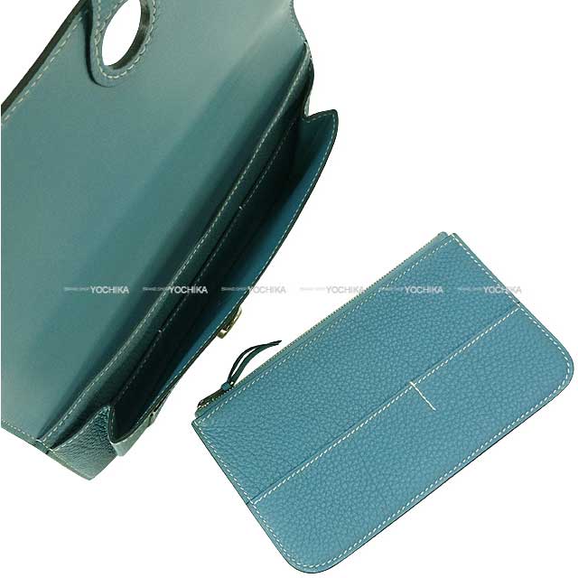 HERMES long wallet Dogon GM Bleu Jean Veau Togo Silver HW Stamp ?O