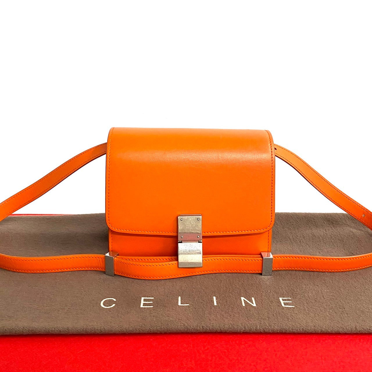 CELINE Shoulder Bag leather Orange Classic box Women