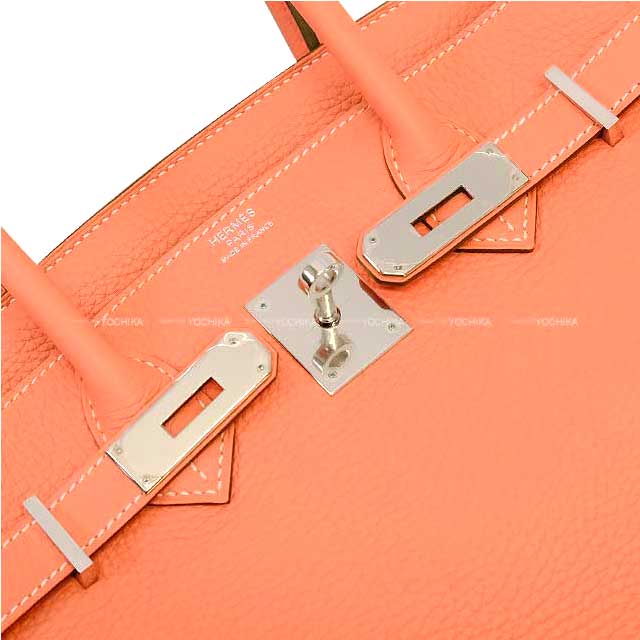 HERMES Handbag Birkin30 Crevette Taurillon Clemence Silver HW Stamp ?Q