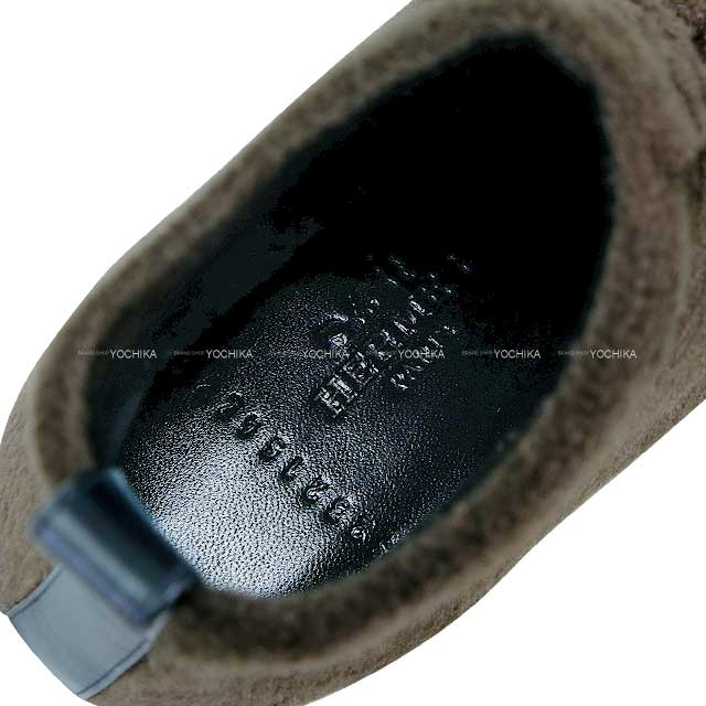 HERMES boots Short Boots Volver 60 Chestnut/Black Chenille knit/Calfskin ?36