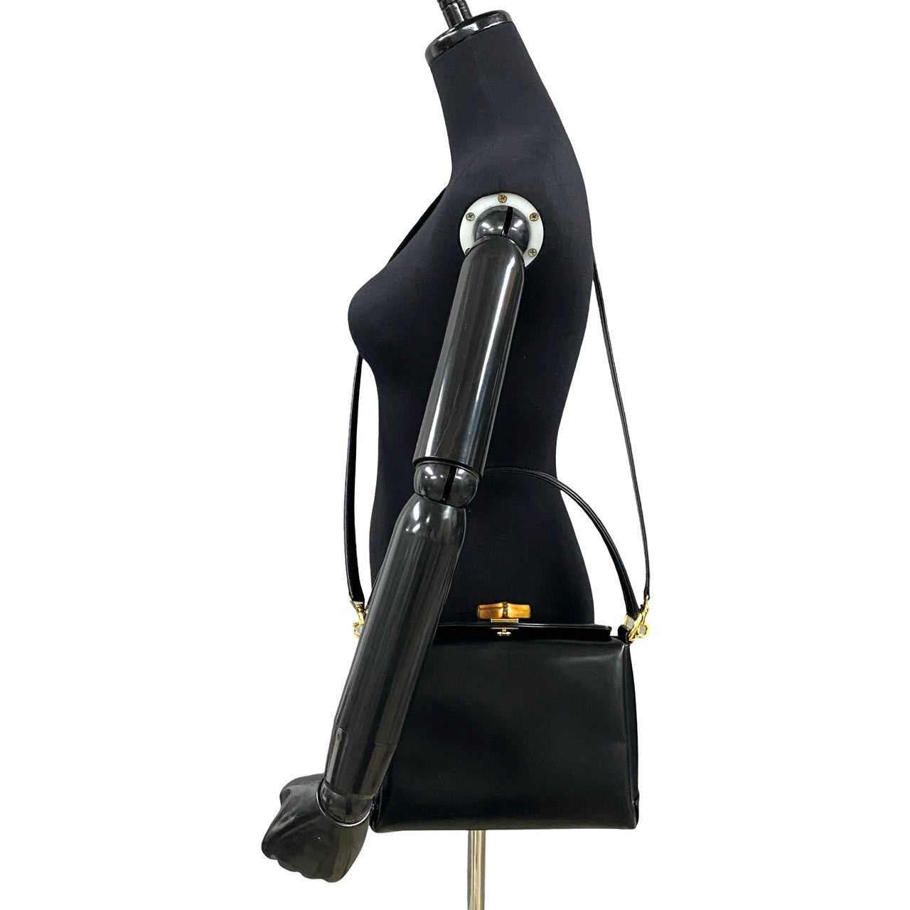 GUCCI Shoulder Bag leather black Bamboo