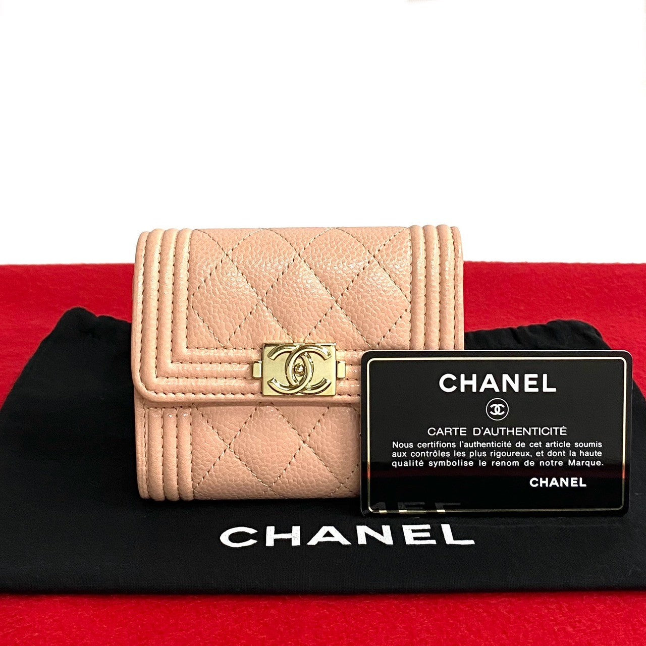 CHANEL Tri-fold wallet Matt caviar skin pink COCO Mark Boy chanel Women