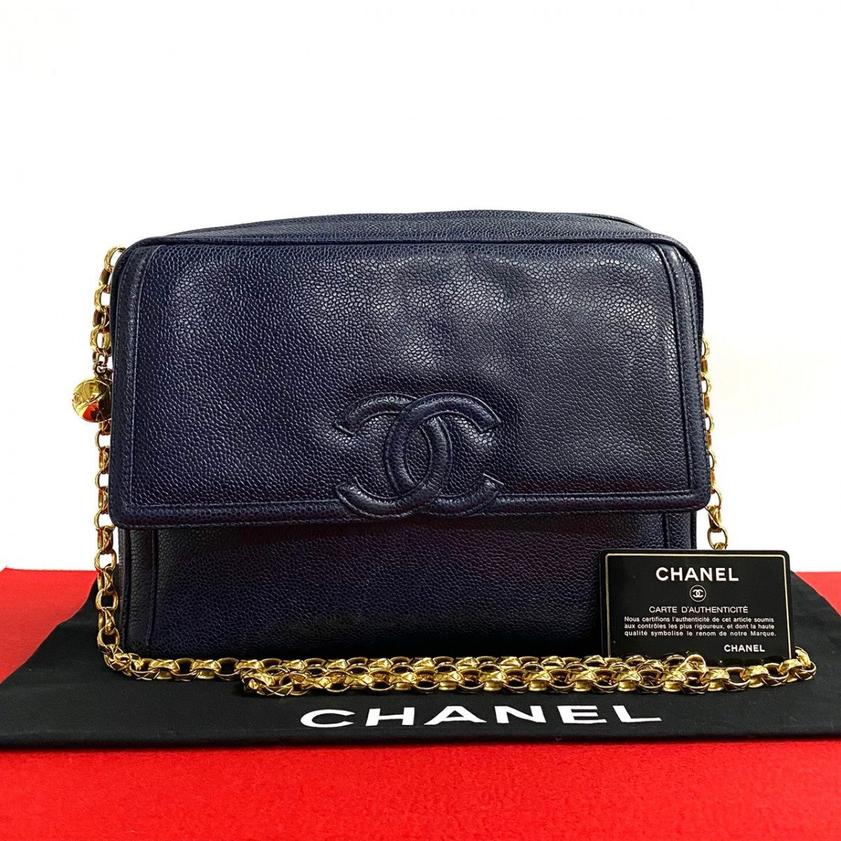 CHANEL Shoulder Bag Matt caviar skin Navy COCO Mark Women