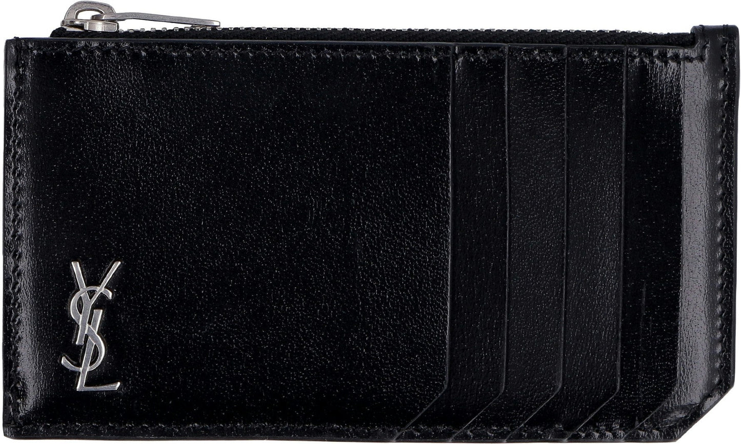 Luxury Saint Laurent Trending 2025 Men's Tiny Cassandre Logo Plaque Purse in Nero | 6298991JB0E1000