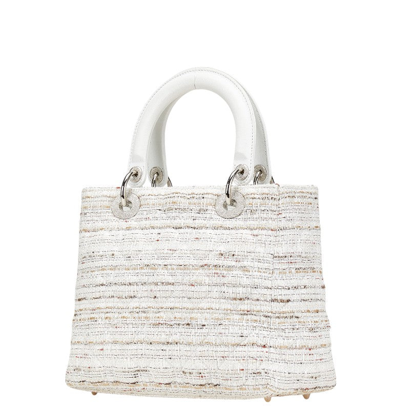 Dior Lady Dior Cannage Tweed Canvas Leather Handbag
