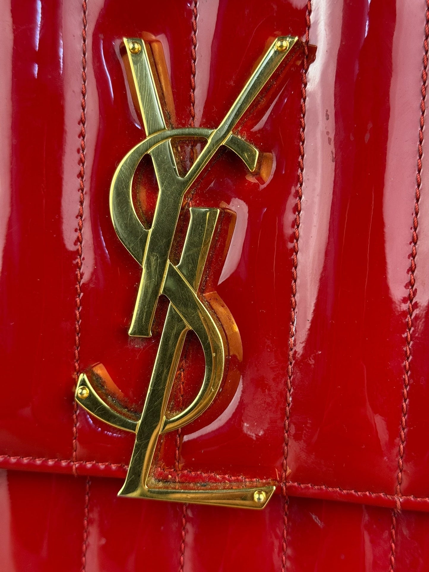 Saint Laurent Red Patent Vicky Chain Flap Bag