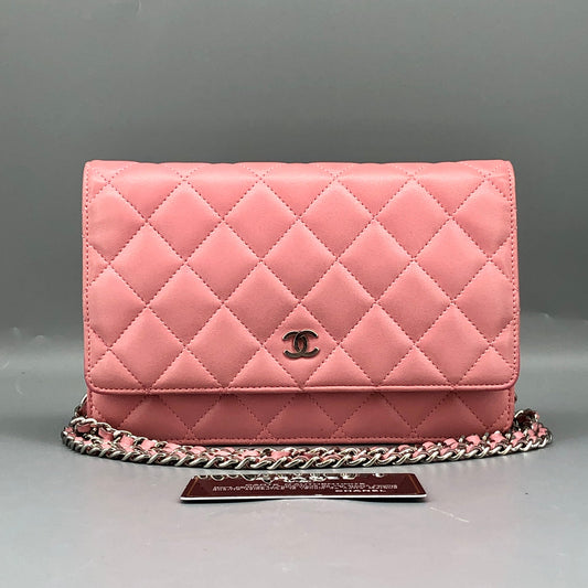 Chanel Light Pink Quilted Leather Wallet on Chain
