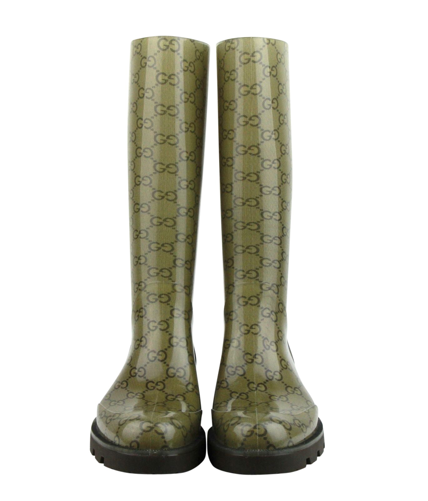 Gucci Women's Guccissima Pattern Light Brown Rubber Rain Boots 248516 8367