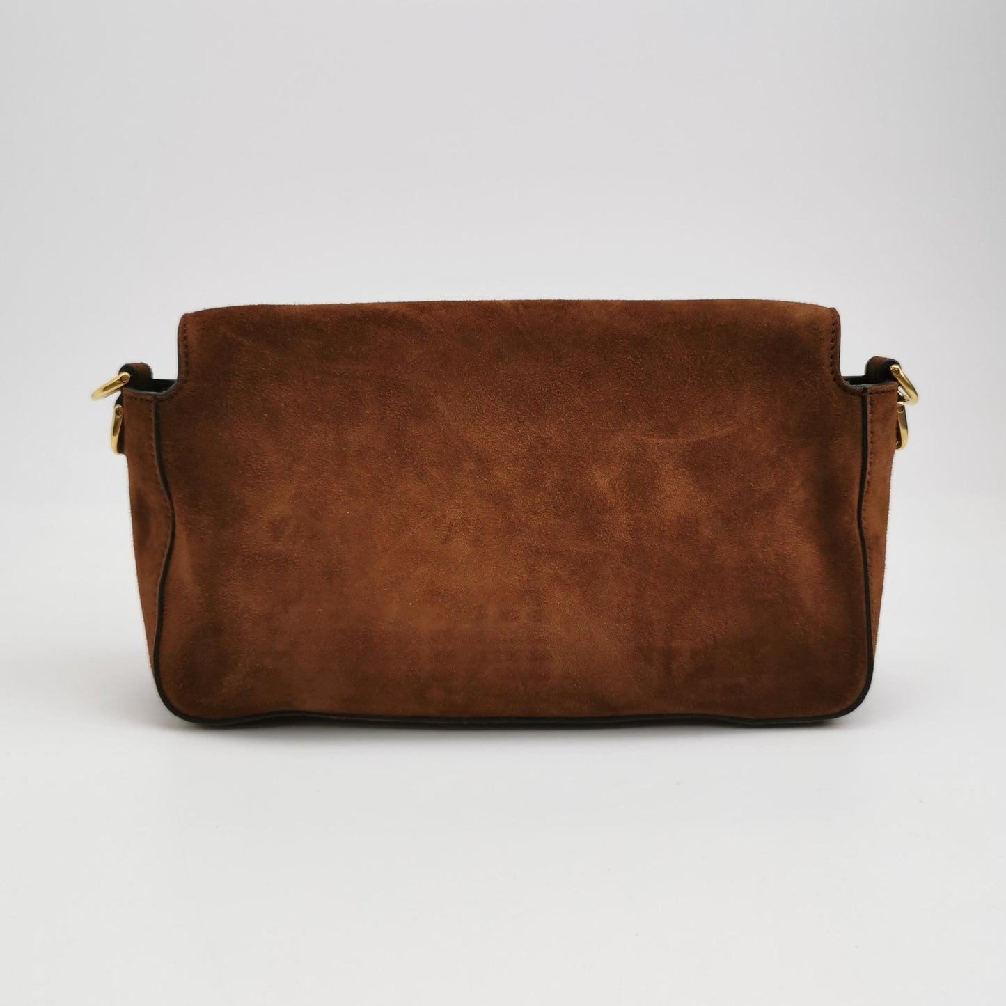 Fendi Baguette Selleria Suede Leather Crossbody Bag Large Caramel Tan
