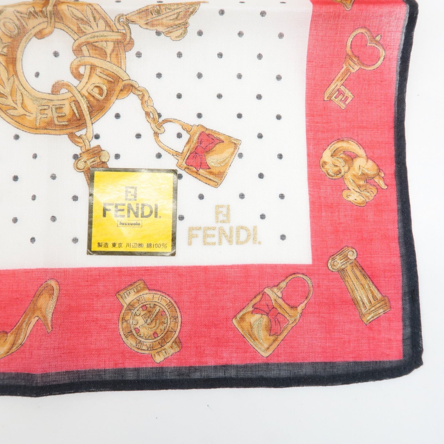 FENDI Set of 5 Cotton 100% Handkerchief Pink Navy Red White