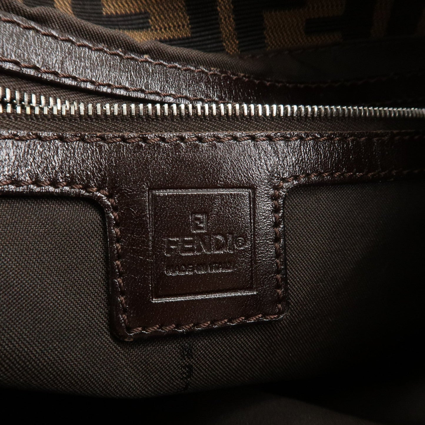 FENDI Zucca Canvas Leather Shoulder Bag Brown 26569