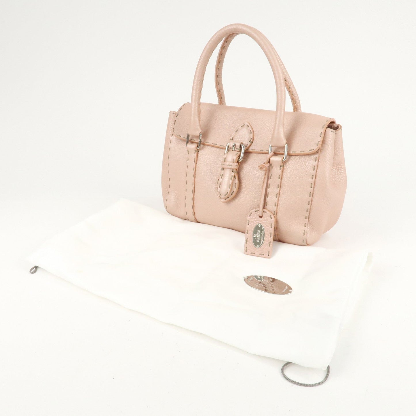 FENDI Selleria Leather Mini Linda Hand Bag Pink 8BR486