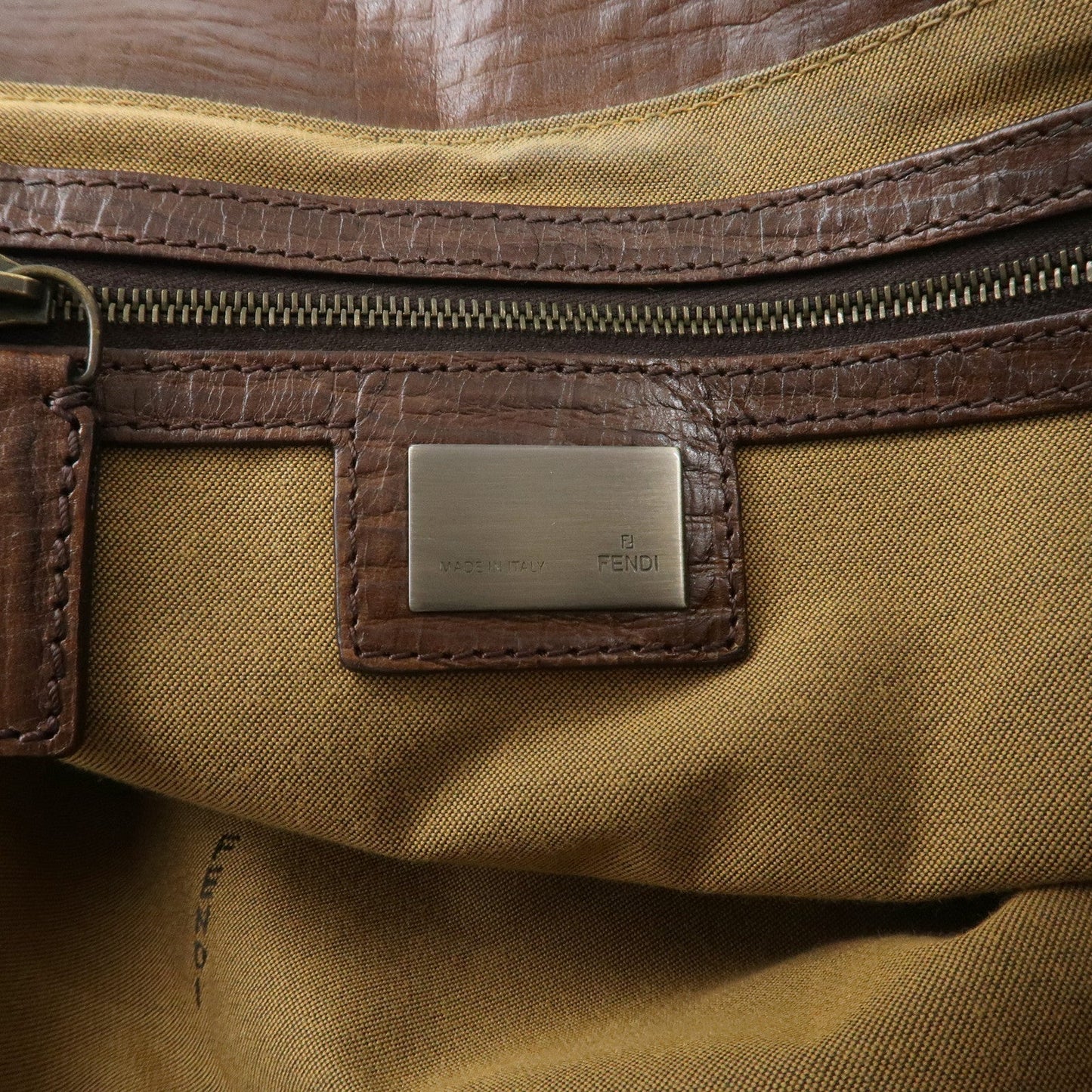 FENDI Ethnico Zucca Canvas Leather Shoulder Bag Brown 8BN162
