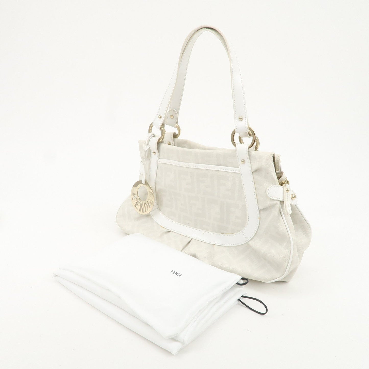 FENDI Zucca PVC Leather Shoulder Bag White Gold Hardware 8BR628