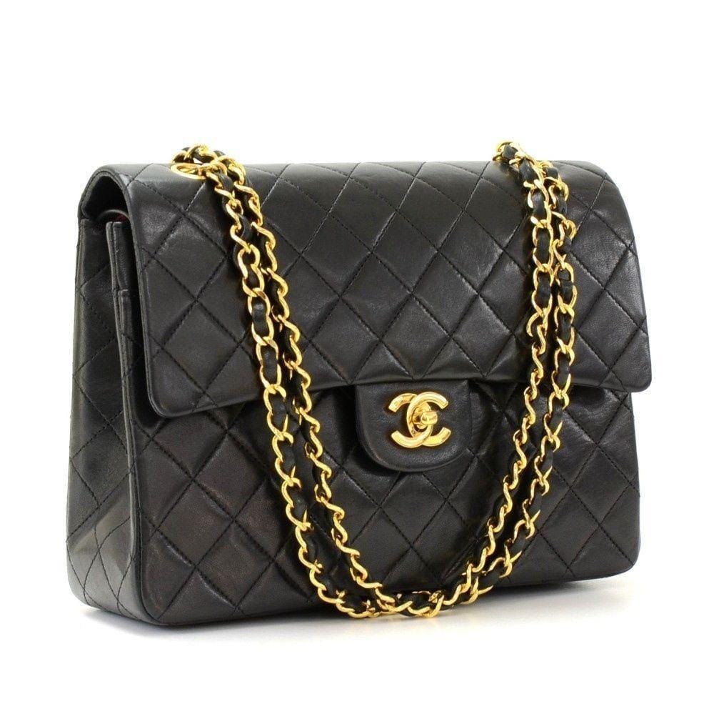 CHANEL 2.55 10" Tall Double Flap Black Quilted Leather Shoulder Bag