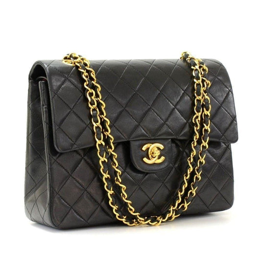 CHANEL 2.55 10" Tall Double Flap Black Quilted Leather Shoulder Bag