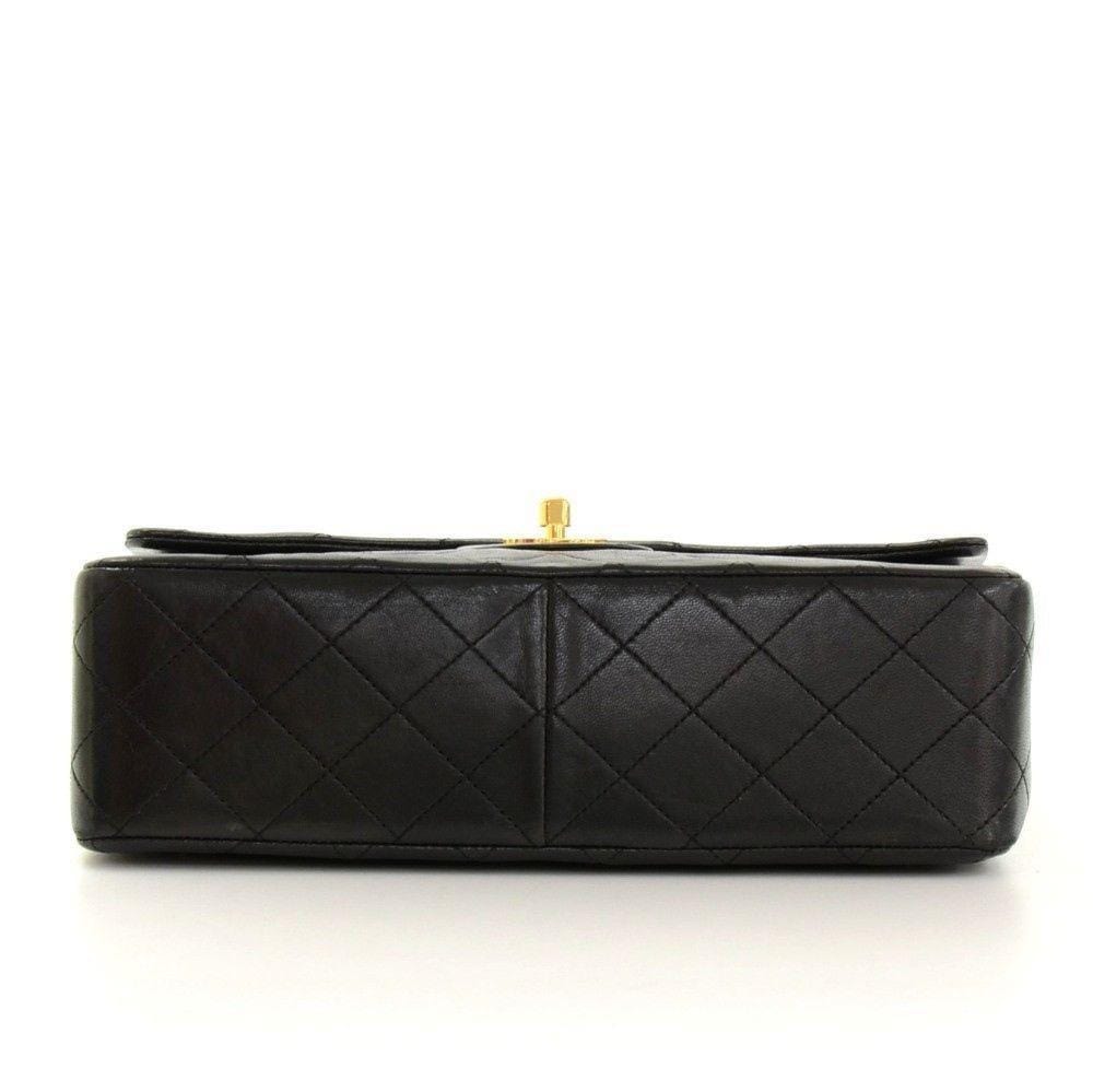 CHANEL 2.55 10" Tall Double Flap Black Quilted Leather Shoulder Bag