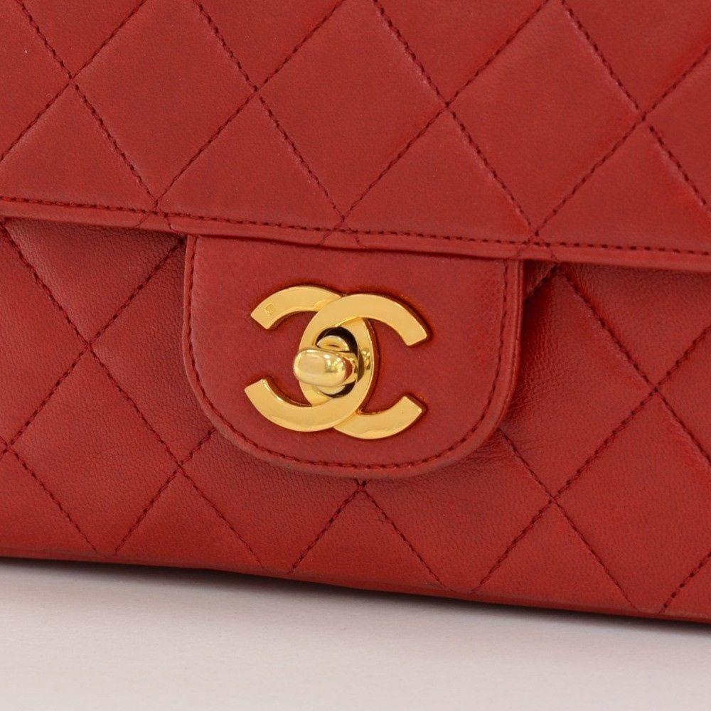 CHANEL 2.55 10inch Double Flap Red Quilted Leather Shoulder Bag