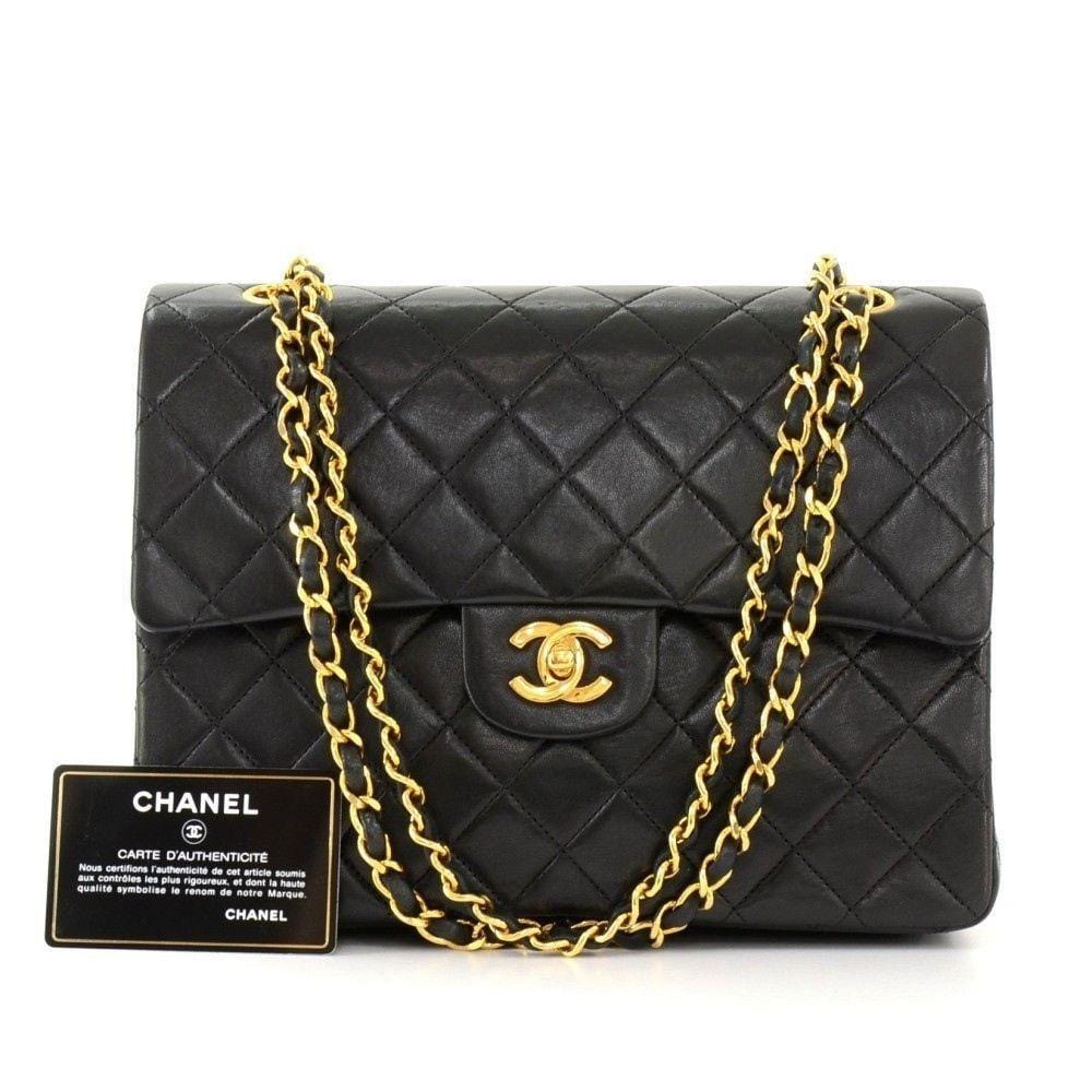 CHANEL 2.55 10" Tall Double Flap Black Quilted Leather Shoulder Bag