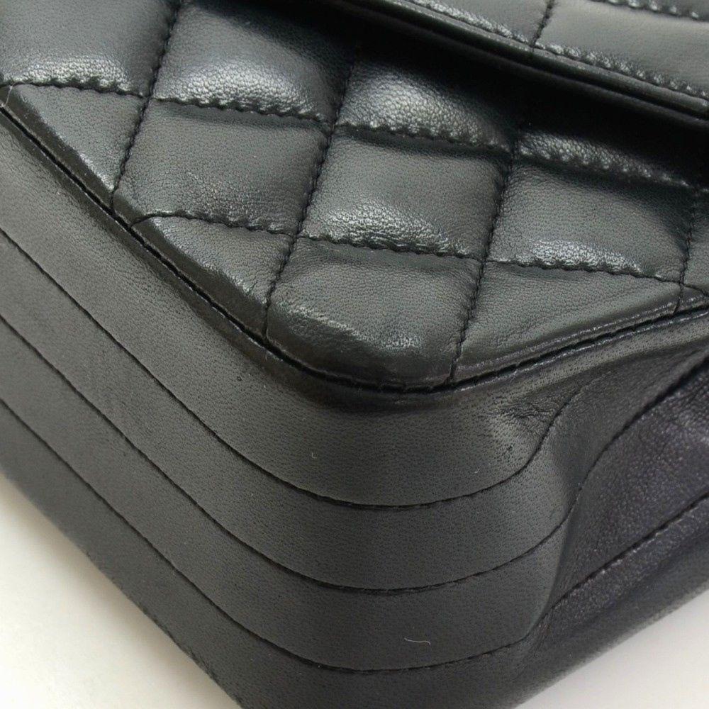 Chanel 9" Black Quilted Leather Shoulder Classic Flap Bag Excellent CC70