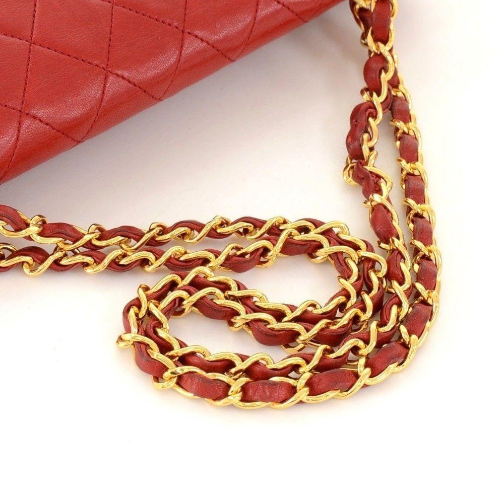 CHANEL 2.55 10inch Double Flap Red Quilted Leather Shoulder Bag