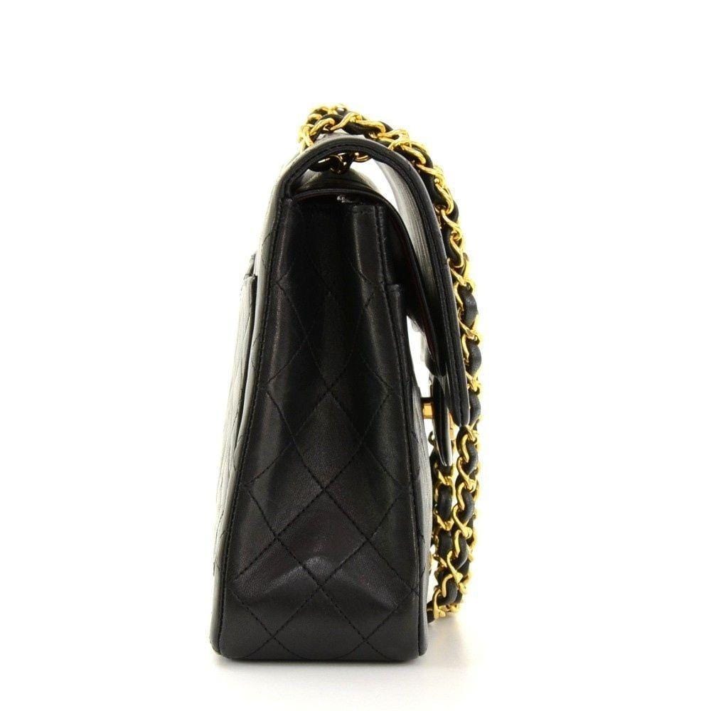 CHANEL 2.55 10" Tall Double Flap Black Quilted Leather Shoulder Bag