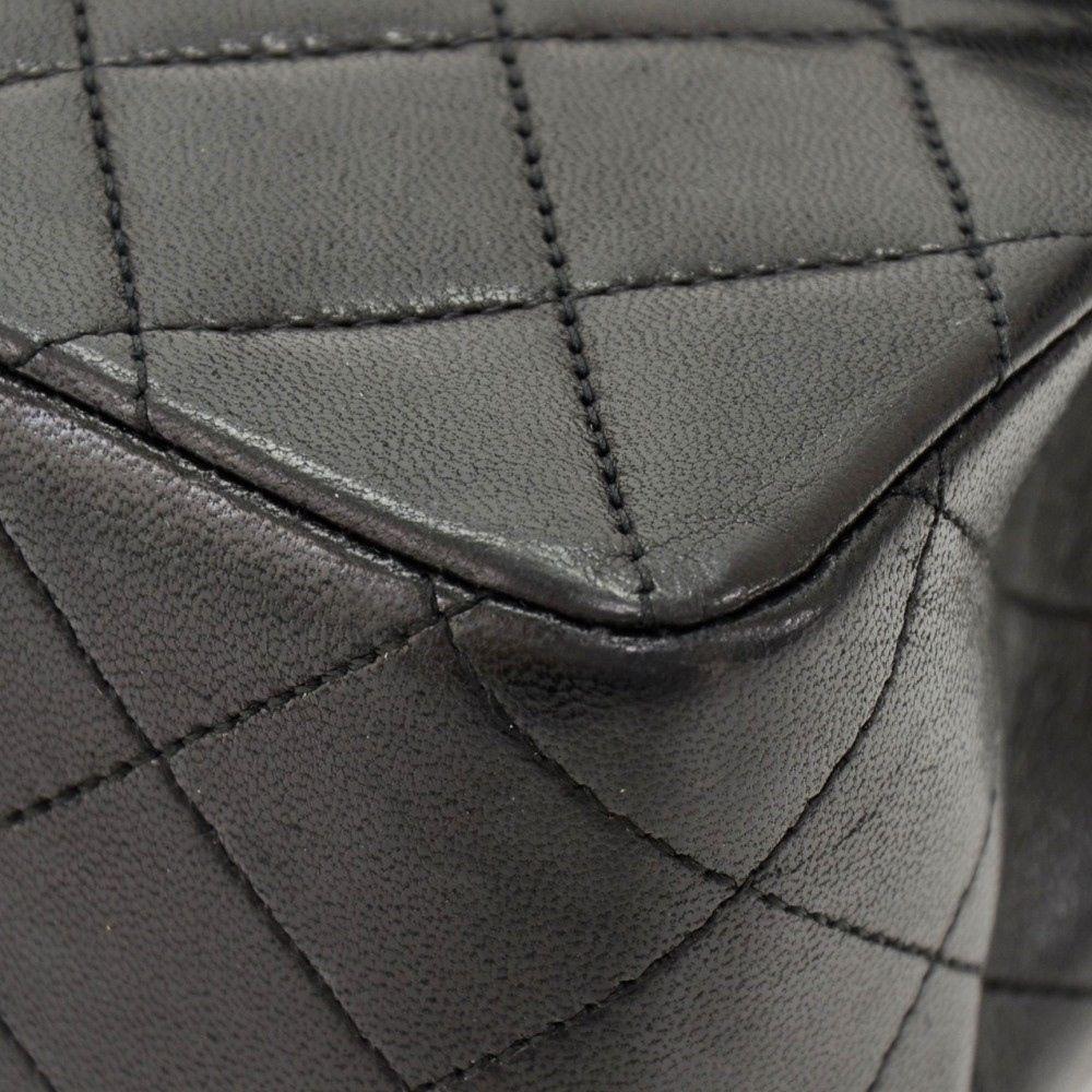 CHANEL 2.55 10" Tall Double Flap Black Quilted Leather Shoulder Bag