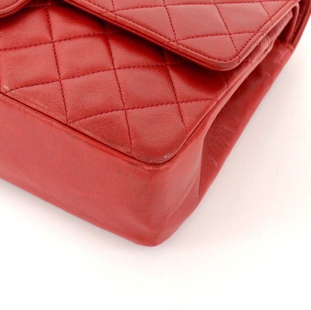 CHANEL 2.55 10inch Double Flap Red Quilted Leather Shoulder Bag