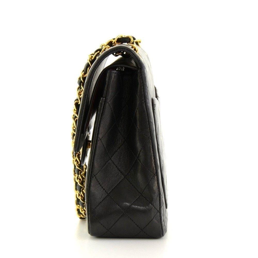 CHANEL 2.55 10" Tall Double Flap Black Quilted Leather Shoulder Bag