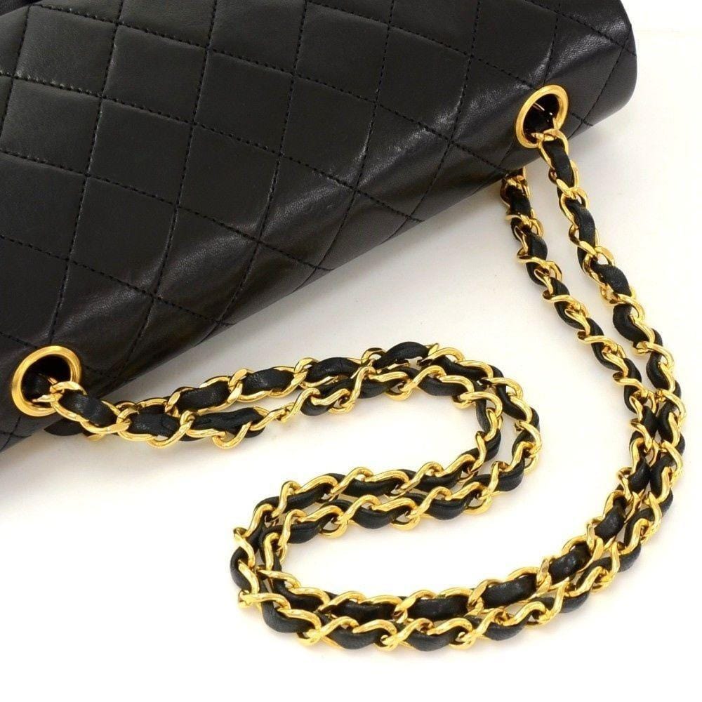 CHANEL 2.55 10" Tall Double Flap Black Quilted Leather Shoulder Bag