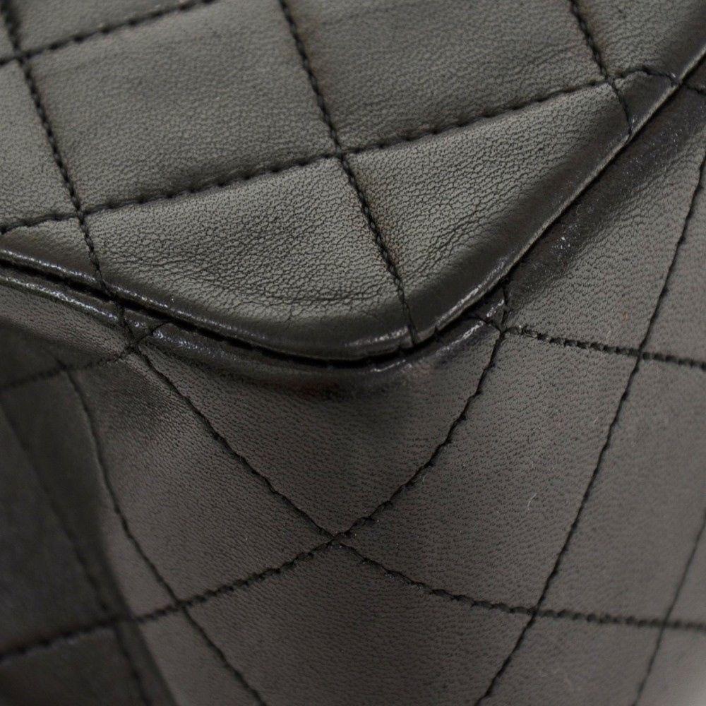 CHANEL 2.55 10" Tall Double Flap Black Quilted Leather Shoulder Bag