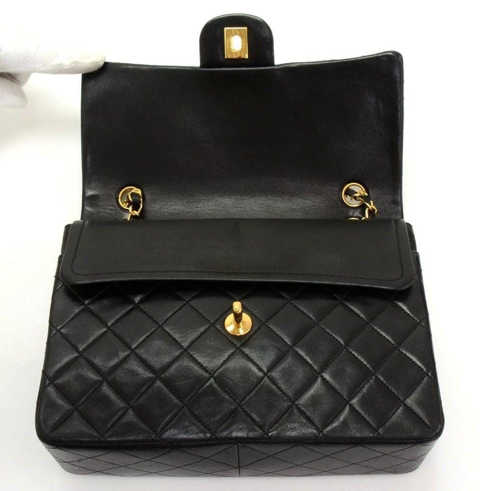 CHANEL 2.55 10" Tall Double Flap Black Quilted Leather Shoulder Bag