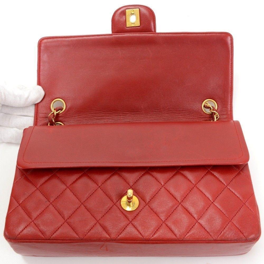 CHANEL 2.55 10inch Double Flap Red Quilted Leather Shoulder Bag