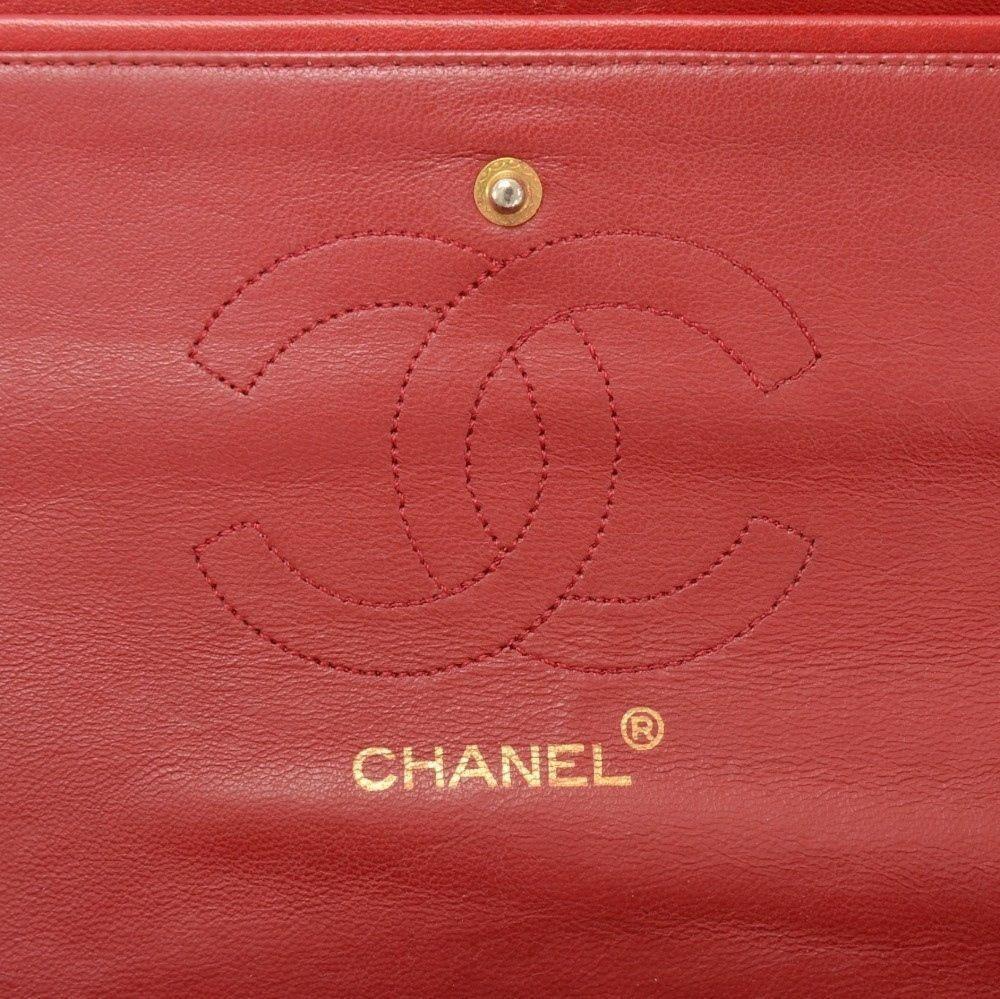CHANEL 2.55 10inch Double Flap Red Quilted Leather Shoulder Bag