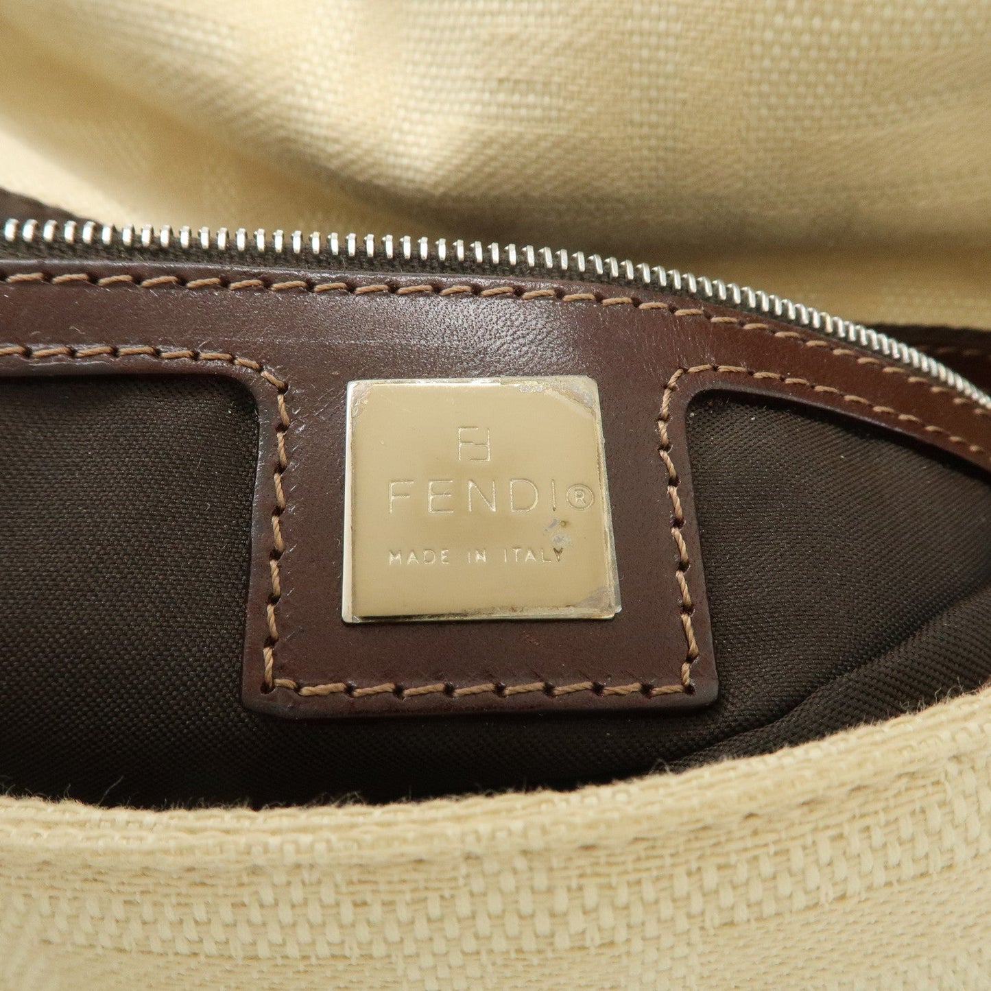 FENDI Zucca Mamma Baguette Canvas Shoulder Bag Beige White 26424