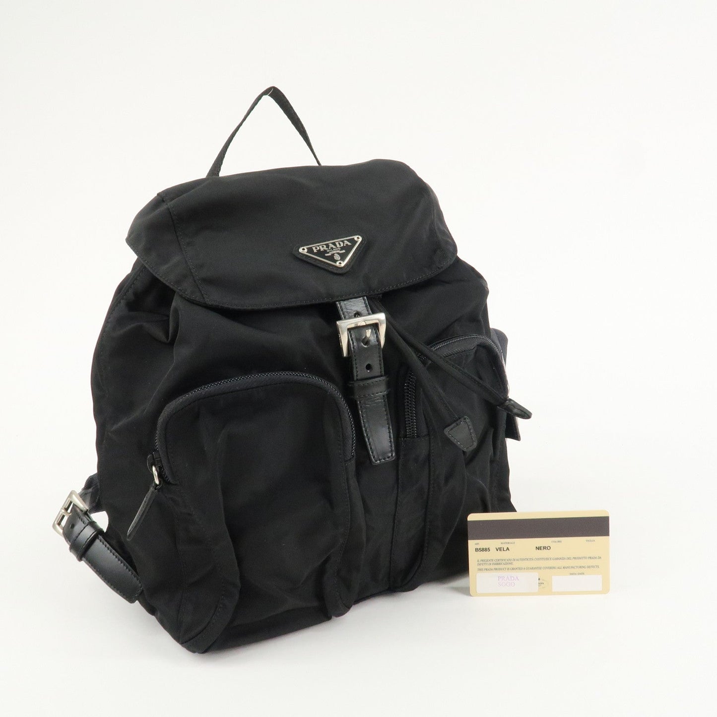 PRADA Triangle Logo Nylon Leather Back Pack Black B5885