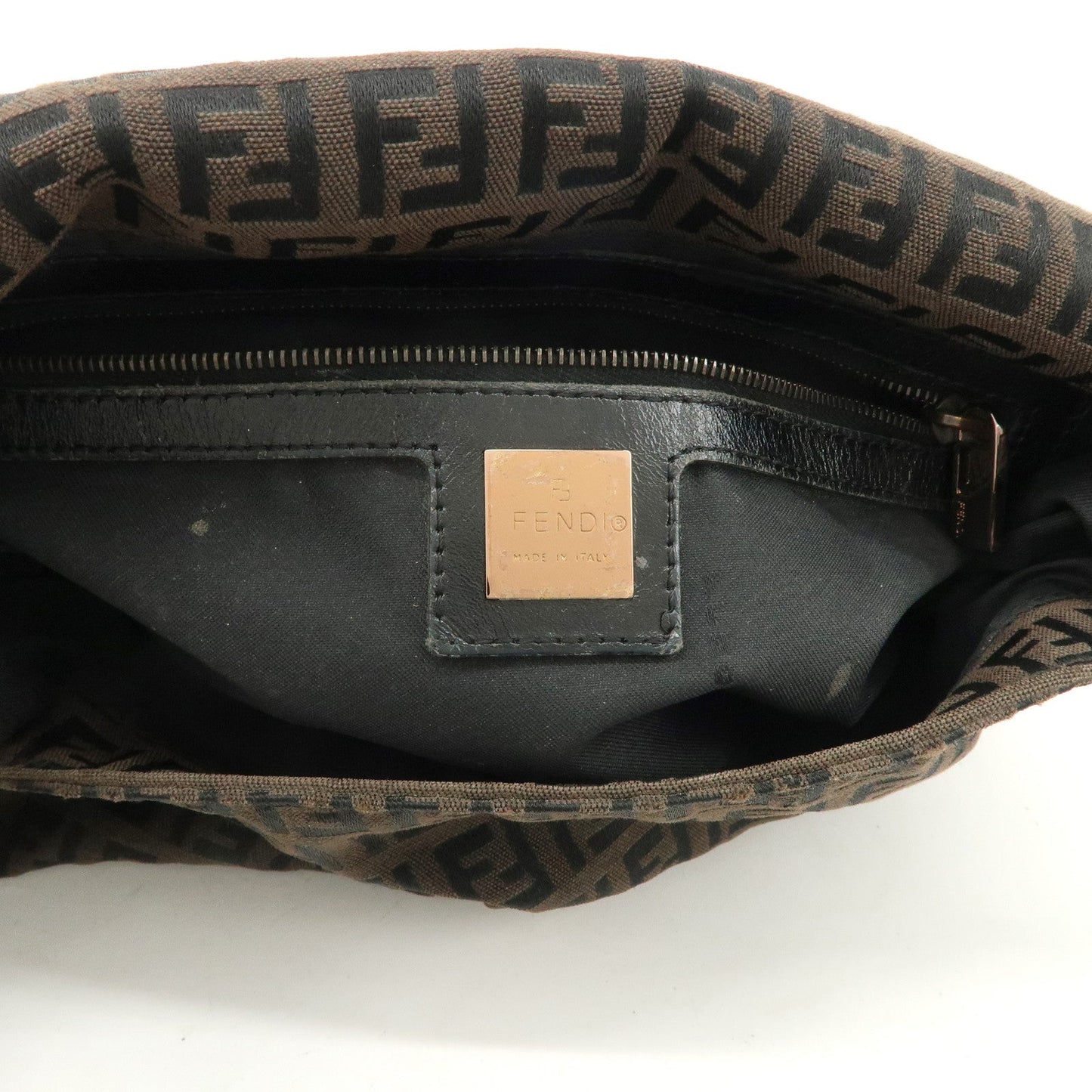FENDI Mamma Baguette Canvas Shoulder Bag Brown Black 26424