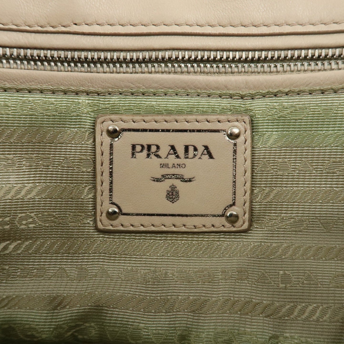 PRADA Leather Gathered Chain Shoulder Bag Ivory B4695C