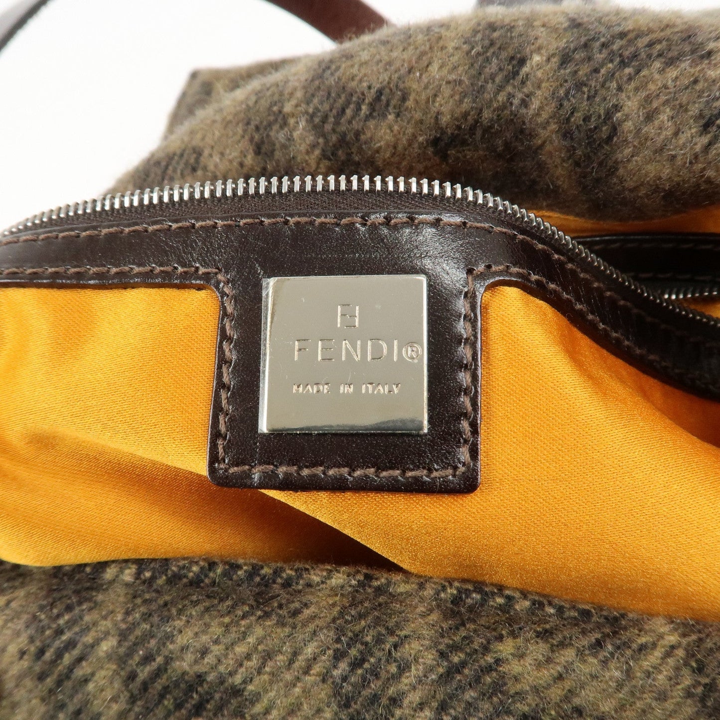 FENDI Mamma Baguette Zucca Wool Leather Shoulder Bag Flower