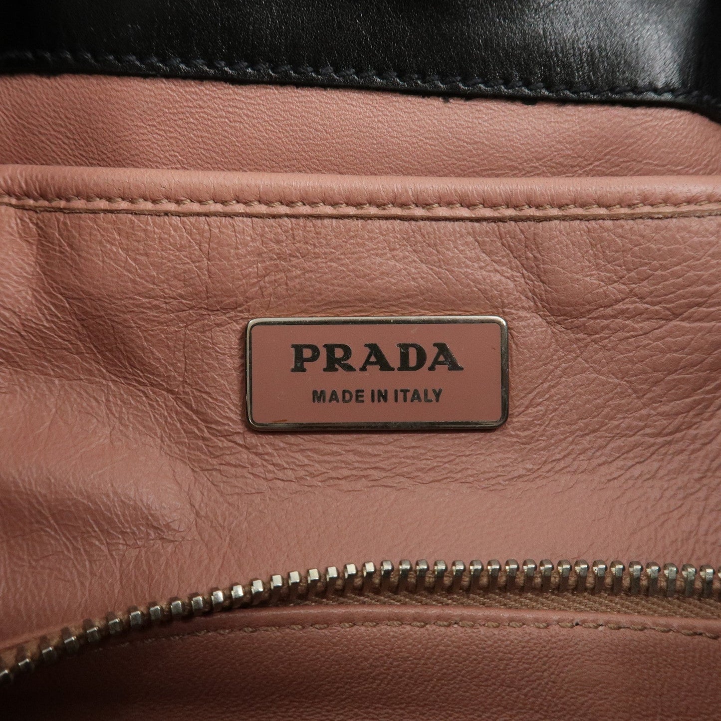PRADA Leather Tote Bag Shoulder Bag Black BR3616