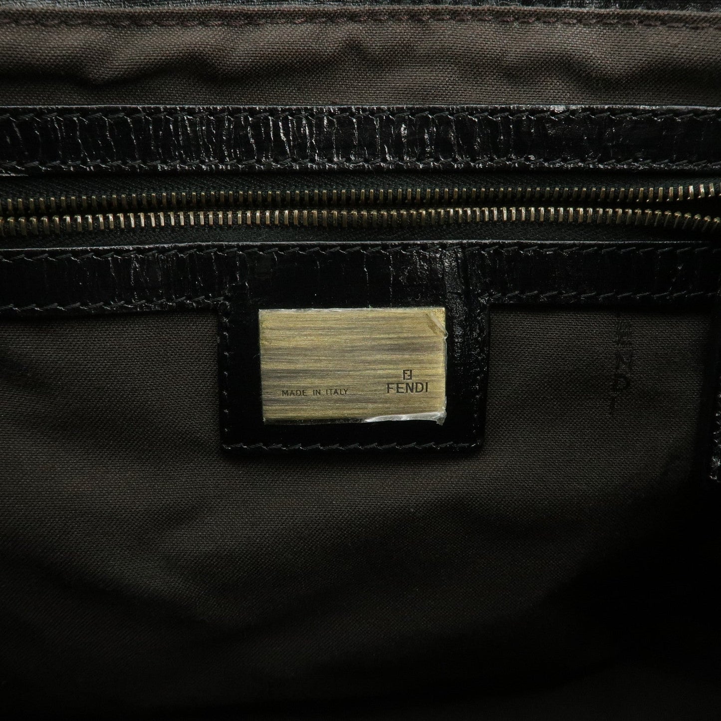 FENDI Ethnico Zucca Canvas Leather Shoulder Bag Black 8BN157