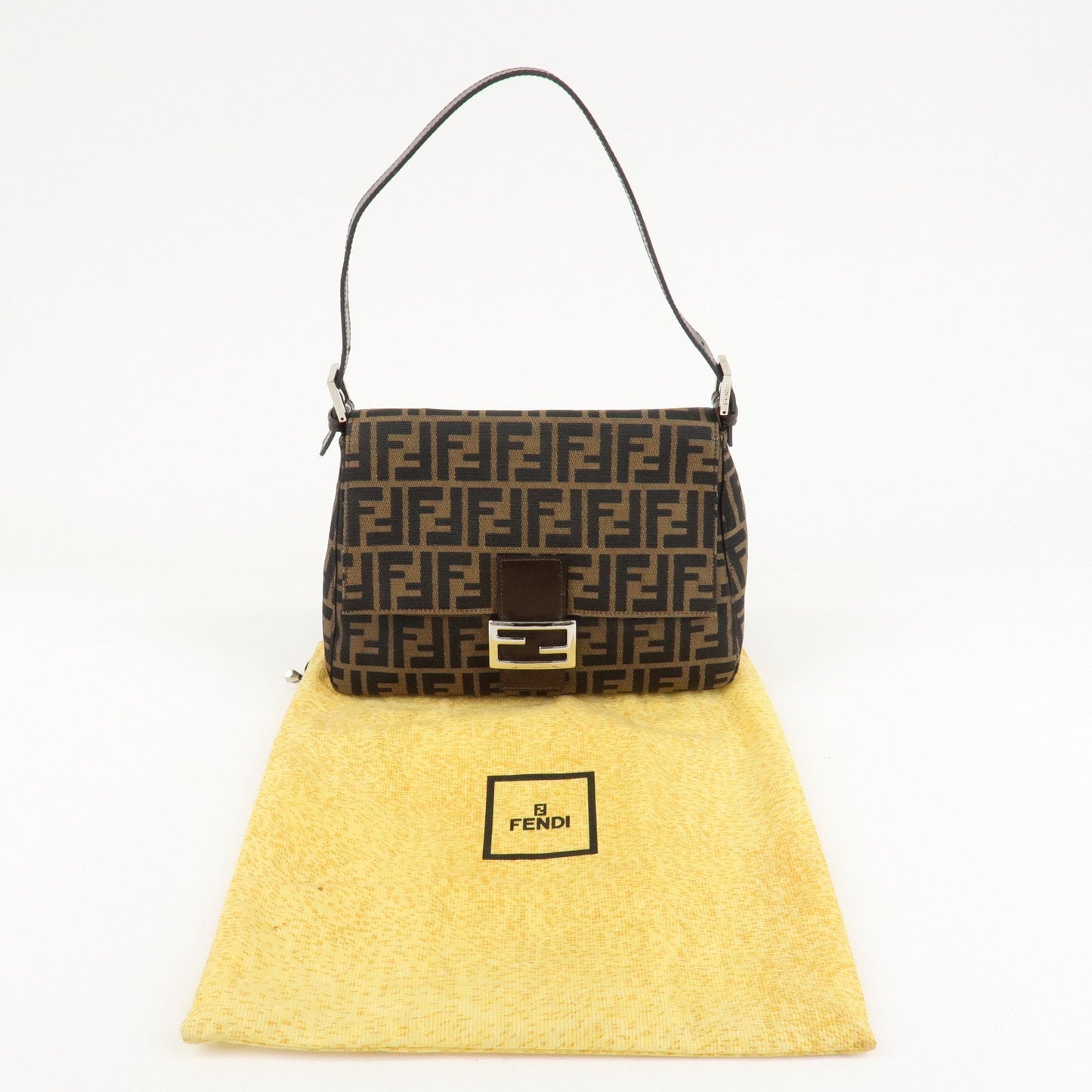 FENDI Mamma Baguette Zucca Canvas Leather Shoulder Bag 26325