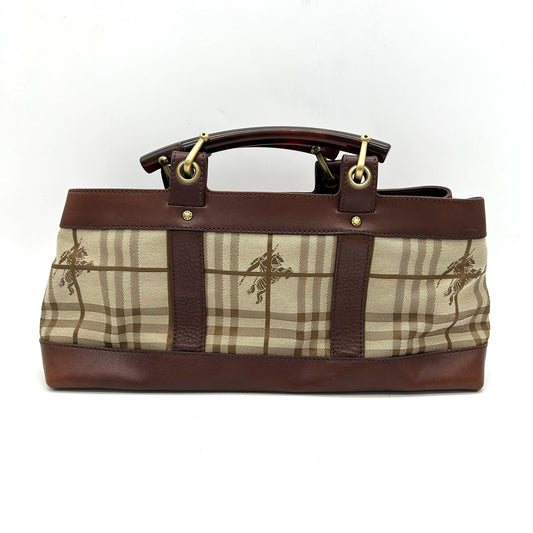 Luxury Burberry Brown/Beige Haymarket Check Canvas and Leather Middle Zip Tote bb5526cc