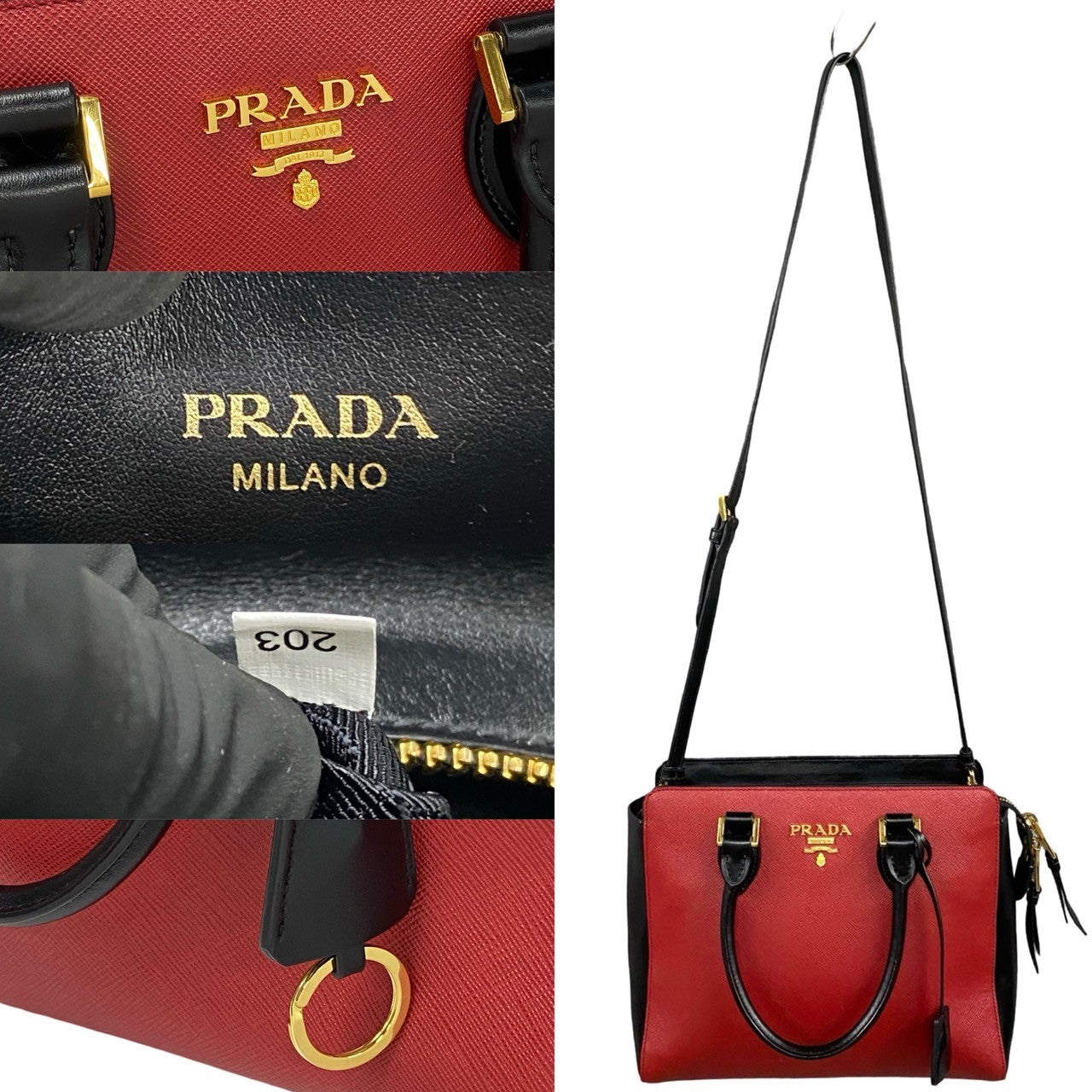 PRADA Shoulder Bag leather Red