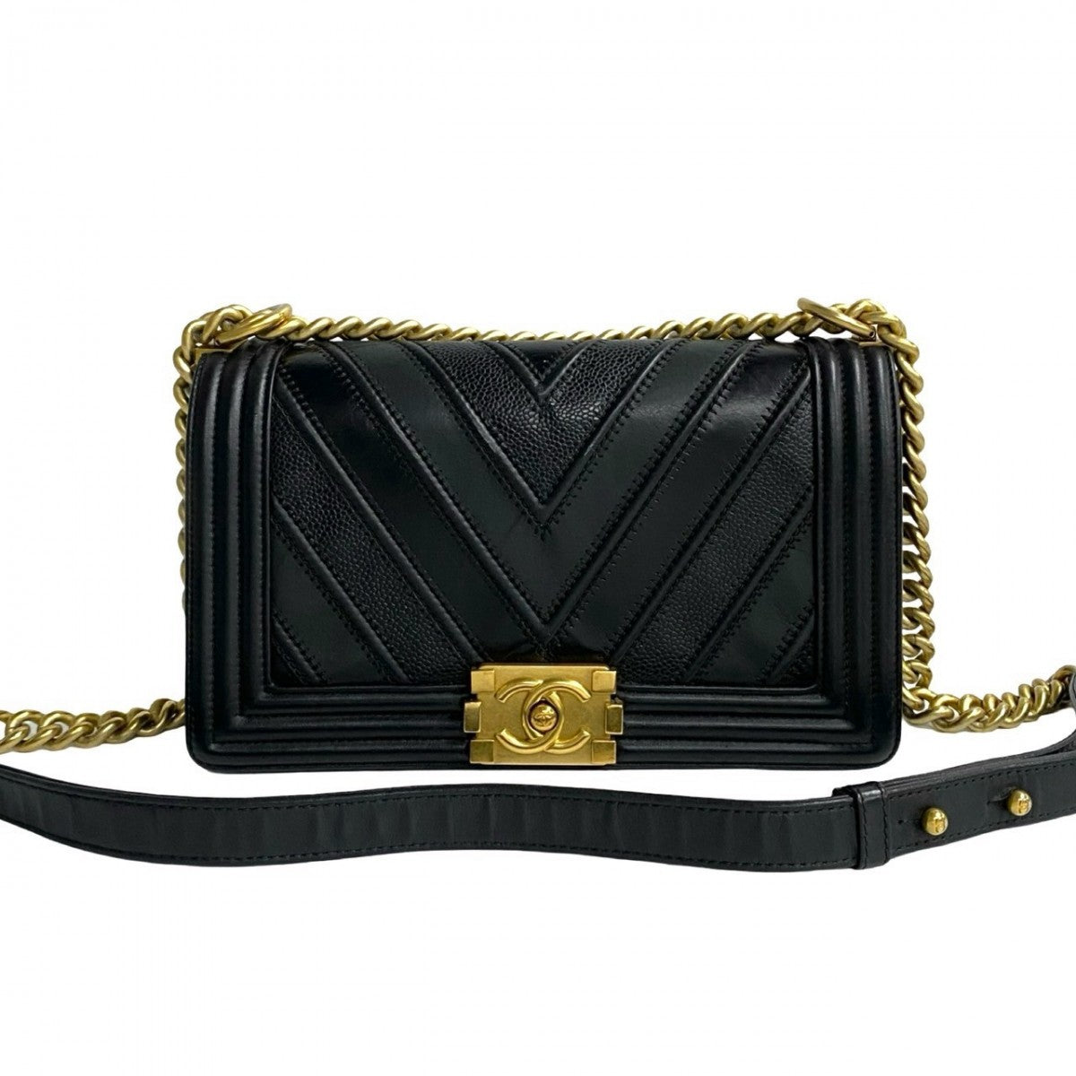 CHANEL Shoulder Bag leather black Boy chanel Women