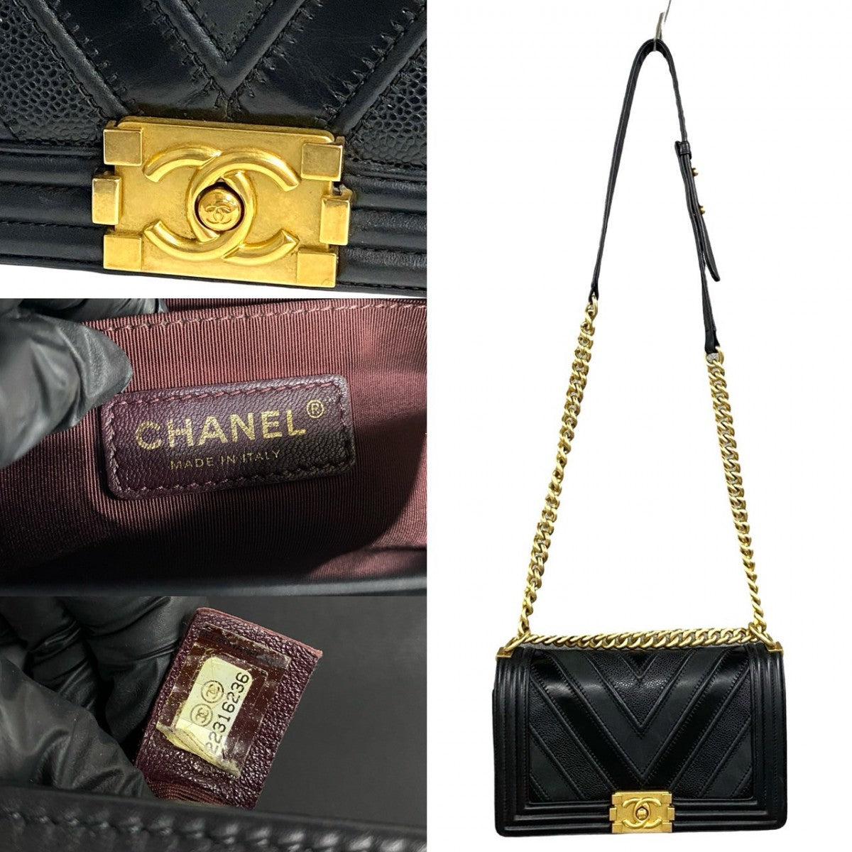 CHANEL Shoulder Bag leather black Boy chanel Women