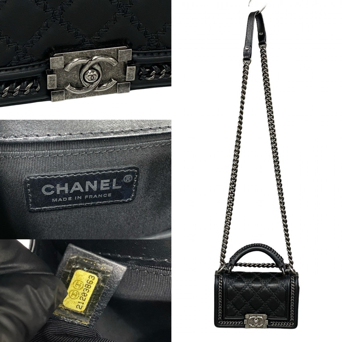 CHANEL Shoulder Bag leather black COCO Mark Boy chanel Women