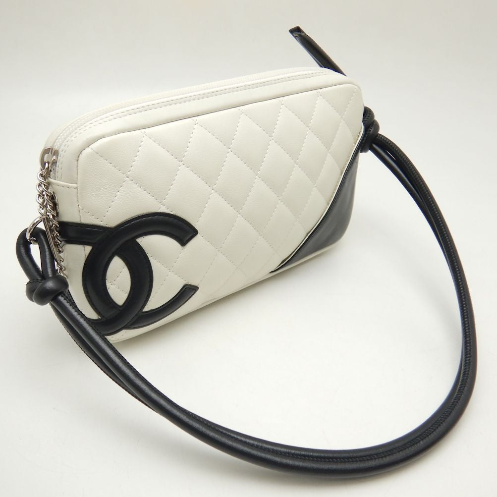 Chanel Shoulder Pouch Bag Cambon Line Calf Black White