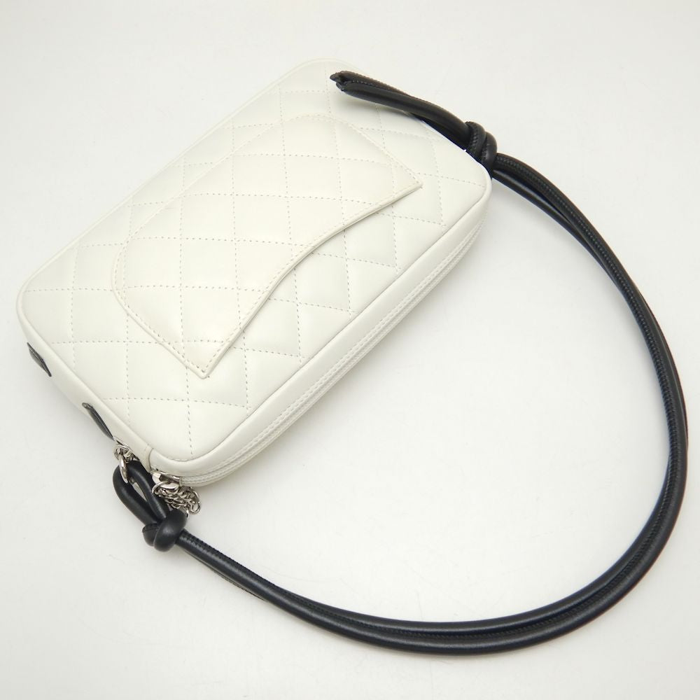 Chanel Shoulder Pouch Bag Cambon Line Calf Black White