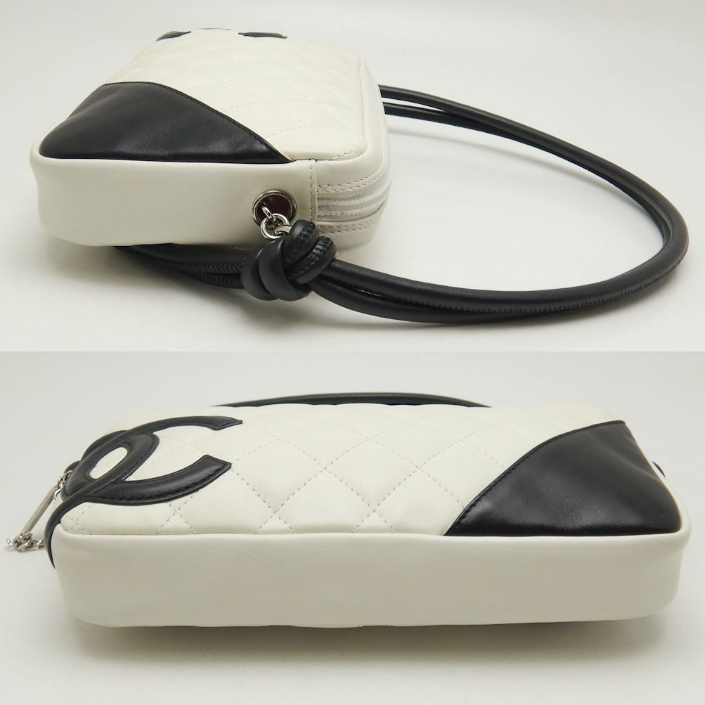 Chanel Shoulder Pouch Bag Cambon Line Calf Black White